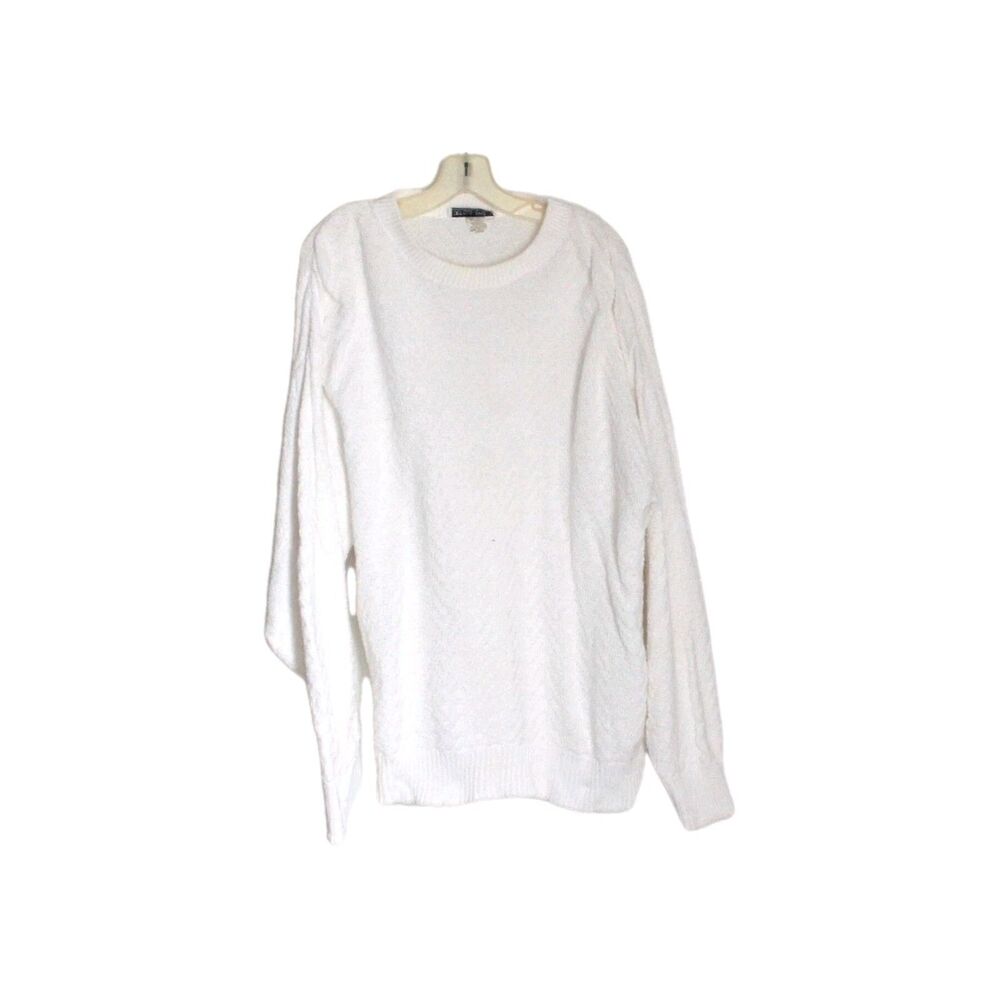 Vtg Serious Affairs Mens Sweater Crew Neck White Cotton Made in USA Size L